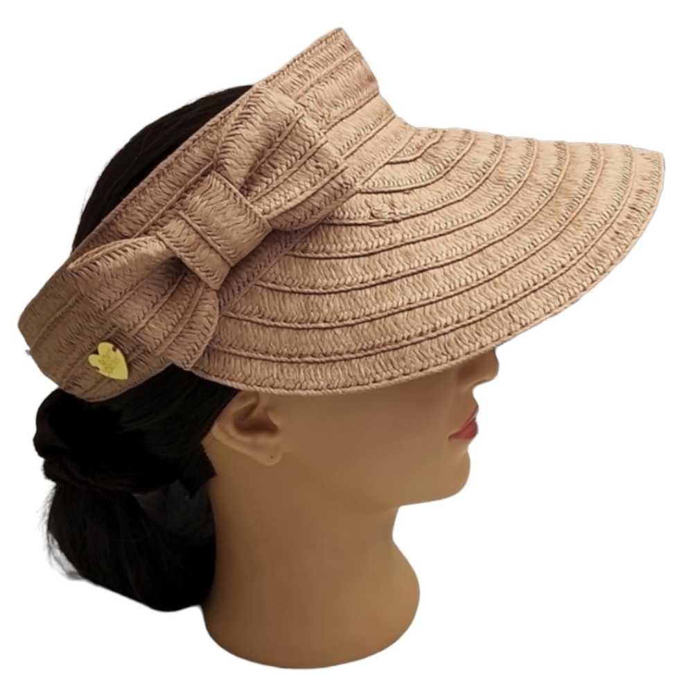 BETSEY JOHNSON Blush Mauve Paper Hat Cabow Cutie Straw Sun Visor Wide Brim - Picture 2 of 16